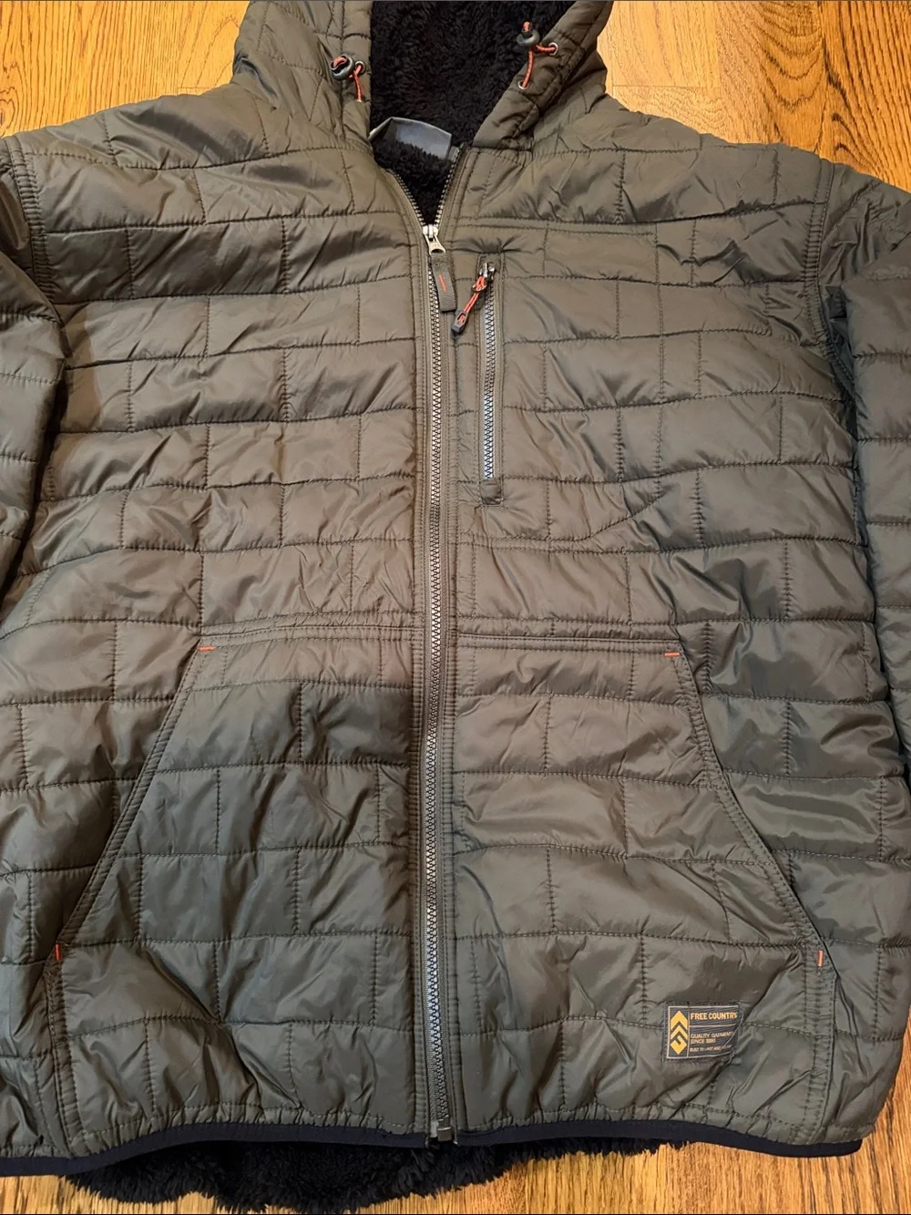 Free Country Olive Quilted Hooded Jacket with Black Lining